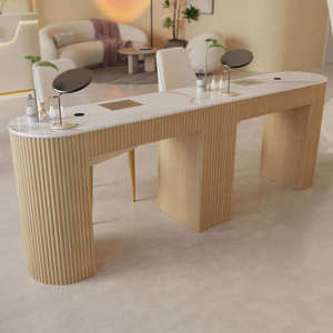 Muebles de Salón de Uñas Personalizados de Fábrica, Mesa de <span class=keywords><strong>Manicura</strong></span> Doble de Madera con Colector de Polvo - Product Image 1