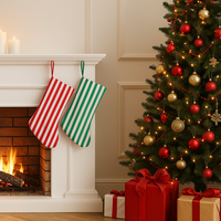 Chaussette de Noël rayée pour enfants, mignonne, réutilisable, en toile, avec boucle de suspension, décoration de Noël, fabriquée en Chine continentale