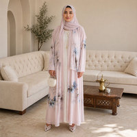 Kimono Abaya de Chifón Rosa Elegante Personalizado OEM, Vestido Islámico Modesto, Kaftán Abierto por Delante para Mujer, Túnica Larga para Ramadán, Eid y Fiestas