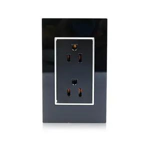 15A US Type 6 Pin Duplex Receptacle Outlet Acrylic Black Luxcury Design Wall Switch and Socket
