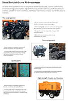 Compresseur d'air à vis portable haute pression 25 bars, série 2026, faible bruit, robuste, alimenté au diesel 24V, lubrifié