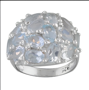 Anillo de cóctel de plata de ley 925 con racimo de topacio azul cielo deslumbrante, joyería elegante para mujer - Product Image 1