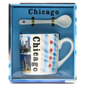Cangkir kopi keramik mug kopi Chicago pola kustom dapat disesuaikan kemasan logo dapat disesuaikan