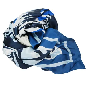 Wholesale Custom 90*90cm Navy Blue 70% Cotton 30% Silk Digital Print Square Scarf