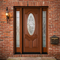 Porte d'entrée de luxe avec panneaux latéraux, porte ovale en vitrail pour villa, entrée principale