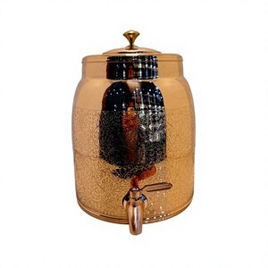 Réservoir Distributeur d'Eau en Cuivre Pur Embossé Floral Premium 12L, Pot de Stockage Ayurvédique Matka, Récipient Métallique Anti-Fuite avec Robinet - Product Image 1