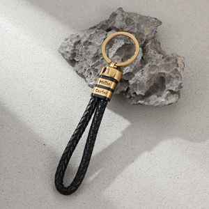 Porte-clés en cuir tressé pour homme avec gravure personnalisée - Pendentif DIY pour couple, accessoires de voiture - Product Image 5