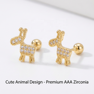 Soldes d'usine : Boucles d'oreilles clous en cuivre écologique avec zircone en forme <span class=keywords><strong>de</strong></span> petit cerf, fermoir à vis sécurisé, bijoux en gros - Product Image 1