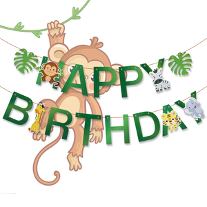 1 pezzo foresta animale felice festa di <span class=keywords><strong>compleanno</strong></span> bandiera tirare bandiera decorazione all'ingrosso - Product Image 5