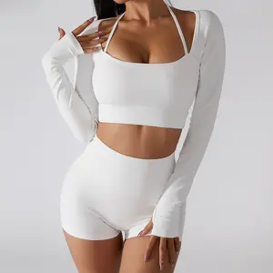 Gran oferta, ropa de Yoga de manga larga sin costuras, alta elasticidad, secado rápido, interior ajustado, deportes, Fitness, ropa de Yoga, Top