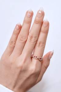 Uñas Postizas con Diseño de Lazo de Corazón, Uñas Artificiales de Longitud Media, Color Rosa Degradado Personalizado, Forma de Almendra, Estampado Dorado, Uñas de Presión ABS - Product Image 3