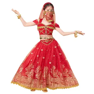 Çocuk kızın Cosplay Aladdin prenses yasemin hint Indian dans performansı kostümleri kıyafet