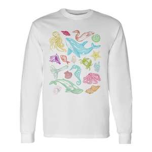 Camiseta de Manga Larga con Diseño de Ballena, Vida Marina, Cuello Redondo, Algodón, Unisex, Ecológica, para Actividades Promocionales - Product Image 1