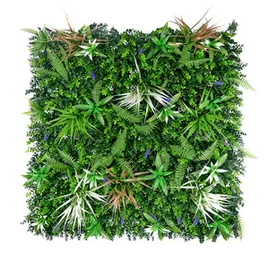 Großhandel Heimdekoration beste Mischung aus künstlichen grünen Wandpflanzen mit Blättern und Blumen grasqualitäts-Wandkunststoff-Dekorationen