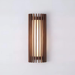 Grille en bois de noyer Simple moderne Wabi-sabi style appliques murales pour chambre chevet salon salle à manger couloir allée - Product Image 5
