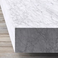 Table basse de luxe en marbre blanc de Carrare, design nordique, avec grands socles et plateau unique en marbre, ensemble de tables centrales sur piédestal