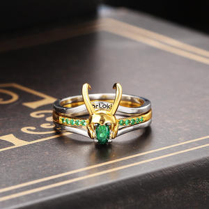 Trois en un anneau <span class=keywords><strong>Loki</strong></span> <span class=keywords><strong>Thor</strong></span> plaqué or 18 carats bague en diamant vert Cosplay Anime accessoires <span class=keywords><strong>Loki</strong></span> casque anneau pour Couple bijoux - Product Image 2