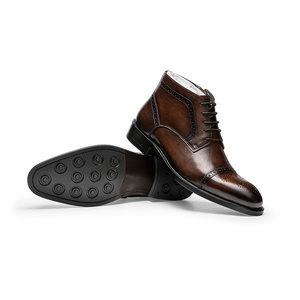 New Fashion Men's Genuine Leather Business Formal <b>Boots</b> Brogue Carved Design Lace up Pointed Toe Leather <b>Boots</b> - Product Image 4