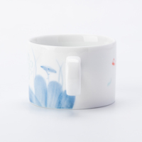 Ensemble de tasses en céramique et porcelaine Chinoiserie Lotus Bleu et Carpes Koï Rouges, avec cuillère plaquée or et sous-verre en bois, écologique, résistant à la chaleur, unique, style asiatique