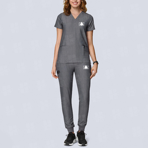 ชุดยูนิฟอร์มแพทย์แบบสองชิ้น คอวี แขนสั้น ขายส่ง OEM รับสกรีนโลโก้ คุณภาพสูง ชุดสครับสำหรับผู้หญิง - Product Image 3