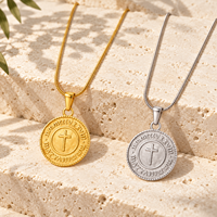 Collier croix ARNAN pour femme en acier inoxydable 304, doré, avec pendentif pièce de monnaie vintage en relief, bijoux de mode superposés, cadeau en gros