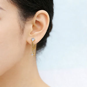 Boucles d'oreilles chaîne en forme de cœur en alliage de titane G23, sertissage à griffes, pour soirée, bijoux de piercing unisexe tendance - Product Image 2