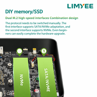 Pabrik LIMYEE OEM N150 Mini PC Intel Alder Lake Tiga Layar 2LAN DDR4 RAM Win10/11/Linux Desktop Barebone Mini PC Kustom