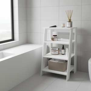 Étagère de salle de bain en bois à 4 niveaux McNeal, blanche, design minimaliste, gain de place, unité de rangement autoportante - Product Image 2