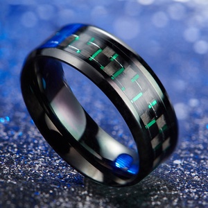 European and American Half <b>Ring</b> Inlaid Carbon Fiber <b>Ring</b> Blue Zircon Unisex <b>Ring</b> Popular Accessory Custom Wholesale - Product Image 2