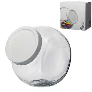 Frasco de almacenamiento de vidrio hermético con forma de tambor plano para embalaje de alimentos con tapa superior de rosca Frasco de vidrio para dulces