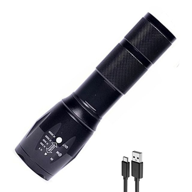 XINSITE LED Aluminum Alloy Flashlight with Zoom & USB Charging Power Bank Function IP65 Rated