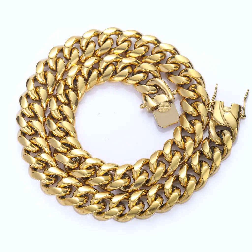 In Stock Fashion Jewelry 6-14mm PVD Gold Plated 316L Stainless Steel Non-Tarnish Cuban Link Chain Necklace Jewelry for Men