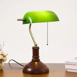 Biumart Banker Stile Alabastro Ovale In Vetro Lampada Ombra Desk Luce Della Lampada di Lettura Retrò Lampade Da Tavolo