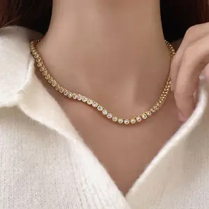 Ins phổ biến chuỗi hip hop vàng bạc Iced ra Zircon CZ bezel Tennis Vòng cổ