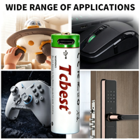 Baterai AA Isi Ulang USB C 1.5V 1700mAh Lithium Ion 1200 Siklus untuk Mainan Kamera Senter