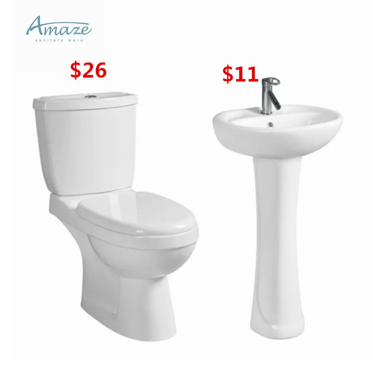Wholesale cheap ceramic sanitary ware suite wc wash hand pedestal basin set sink p trap bathroom toilet and basin combination