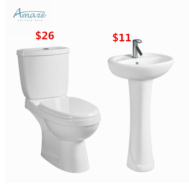 Wholesale Cheap Ceramic Sanitary Ware Suite Wc Wash Hand Pedestal Basin Sink P Trap Bathroom Toilet Set
