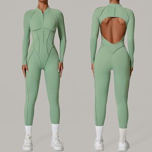 Nuova Tuta Sportiva Intera da Yoga <span class=keywords><strong>con</strong></span> Schiena Scoperta, Aderente, a Maniche Lunghe, per Donna - Set da Allenamento - Product Image 2