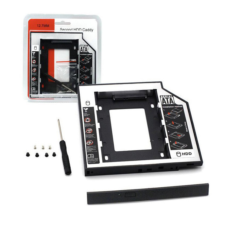 Notebook Optical Drive SSD Adapter Bracket Aluminum Alloy Black 12 7mm