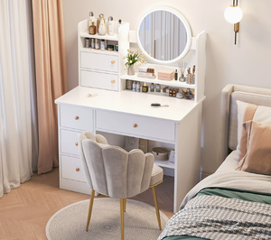 Tocador de Maquillaje de Diseño de Lujo con Luz LED Blanca y Cristal para Dormitorio, Tocador con Espejo LED y Cajón - Product Image 5