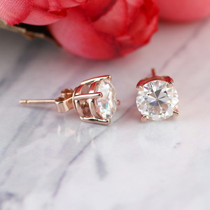 Orecchini con Diamanti Taglio OEC, Moissanite Sintetica Rotonda Stile Antico Europeo 7mm, Orecchini a Perno in Oro Rosa 10k - Product Image 6
