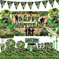 Ensemble de vaisselle pour fête d'anniversaire sur le thème de l'armée, comprenant assiettes et gobelets, pour fête d'anniversaire de garçon militaire ou de chasseur, fournitures de fête