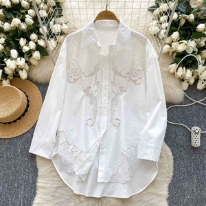 फैशन आस्तीन स्ट्रिप्ड शर्ट कैज़ुअल महिलाओं की शर्ट कढ़ाई शर्ट - Product Image 2