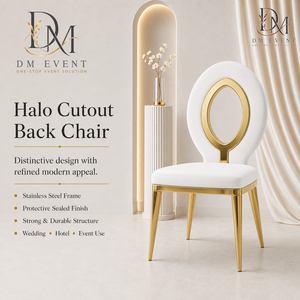 Chaise d'événement en acier inoxydable à dossier ouvert doré avec coussin blanc pour mariages et banquets d'hôtel – Vente en gros de sièges - Product Image 1