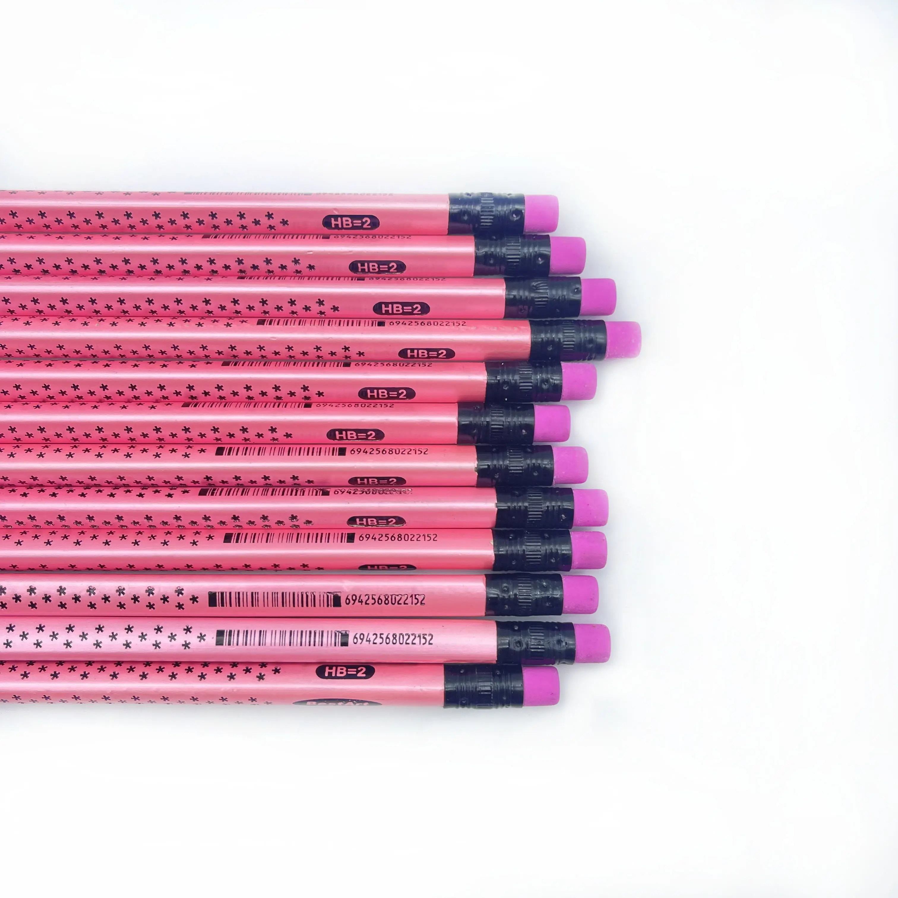 Macaroon rosa triangolare su misura in legno HB matita con gomma Top per studenti e ufficio