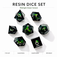 Dés à Jouer D&D Faits Main en Résine Transparente Noire, Verte et Argentée, Effet Boule d'Elfe, 1 Pièce, Dés Polyédriques à Bords Tranchants pour Jeux de Rôle Tabletop Dungeons & Dragons 3D