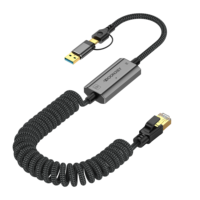 Câble adaptateur USB Type C RJ45 LAN Ethernet 2500Mbps 1000Mbps Nylon sans pilote tressé directement connecté pour téléphone portable