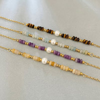 Bracelet Minimaliste en Pierres Naturelles, Perles Œil de Tigre, Fausses Perles, Chaîne en Acier Inoxydable, Bijoux Quotidien pour Femme, Vente en Gros