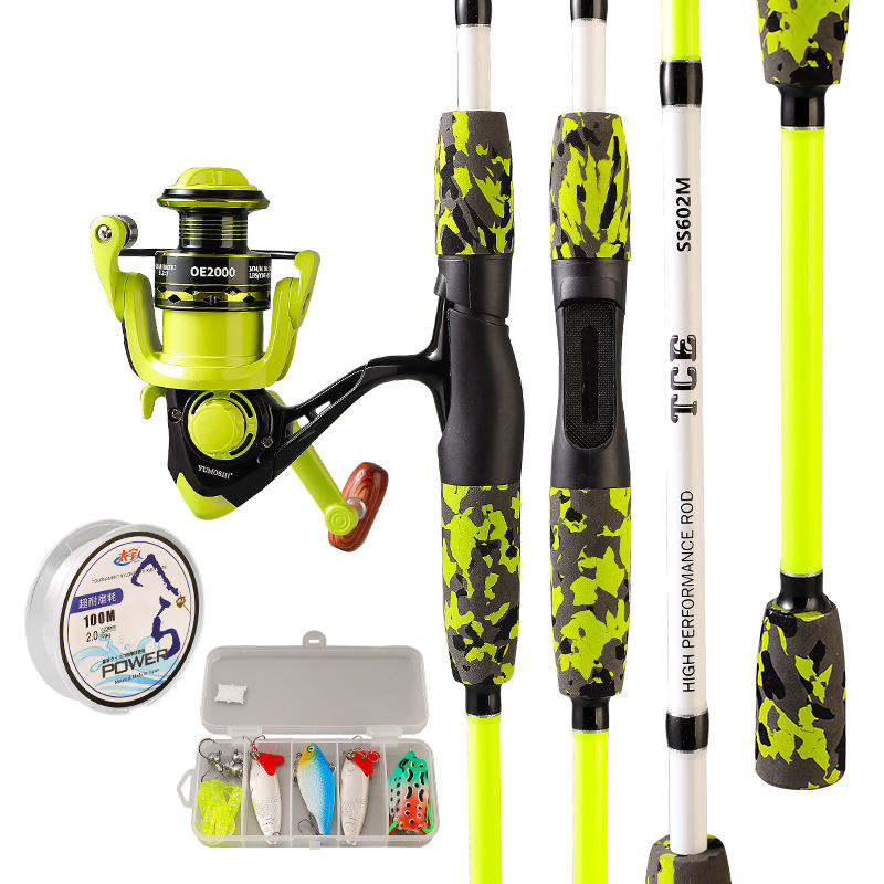 1.8m canne jaune, moulinet, ligne, jeu de leurres