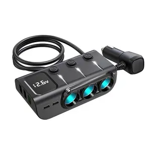 Có dây Mini Car Charger điện thoại 3 ổ cắm 3 USB Thuốc lá nhẹ hơn 12V QC PD Car Charger Adapter với điện áp giám sát